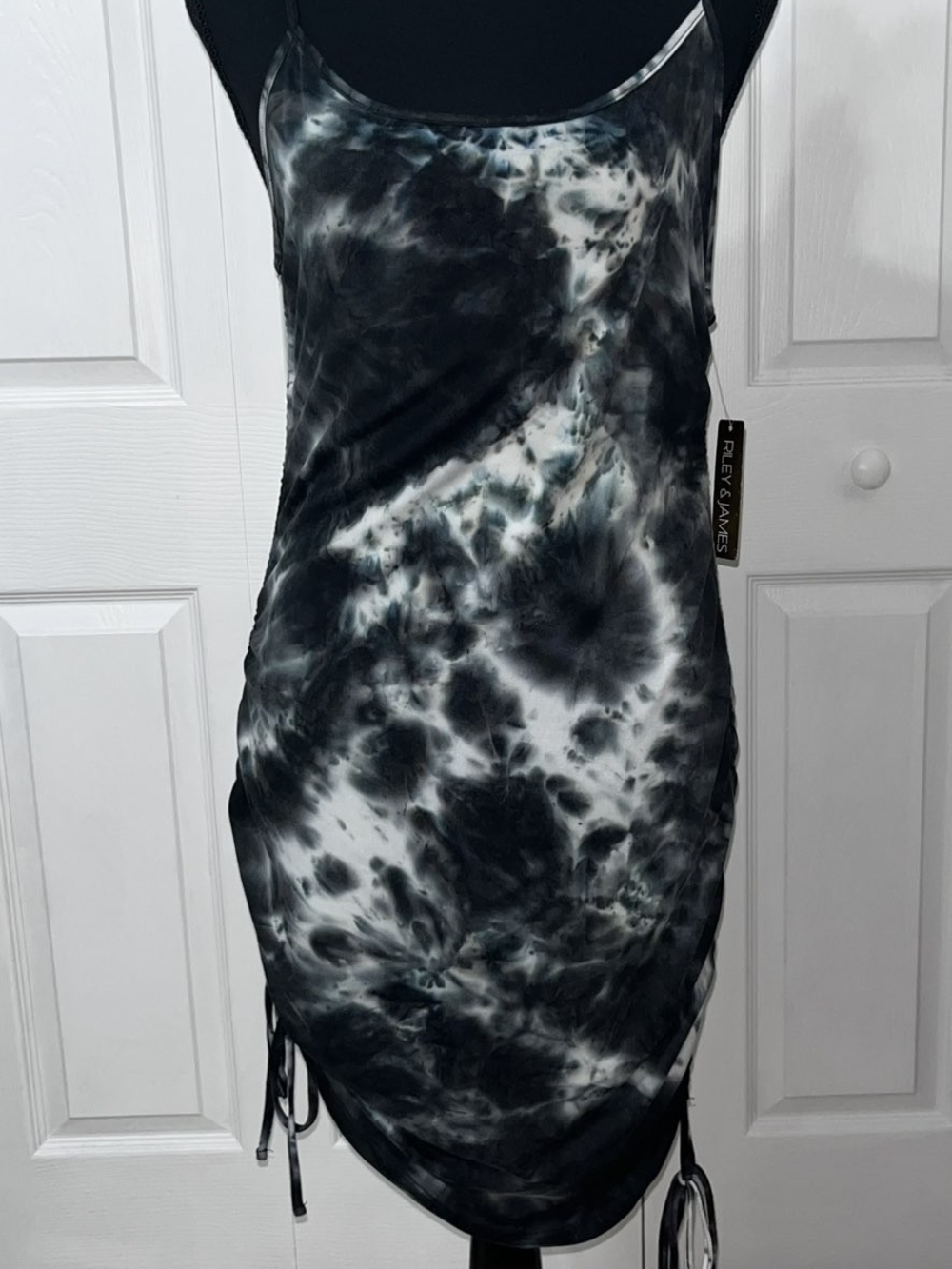 Alex James Black & White Tie-Dye Ruched Midi Dress
